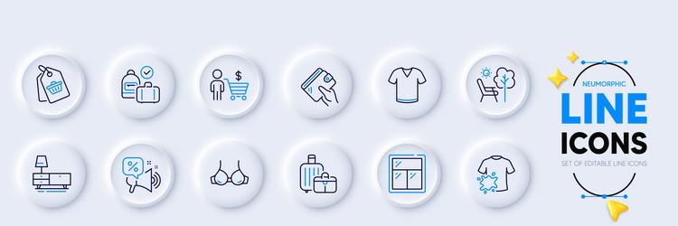 carry-on baggage deckchair and window line icons vector