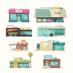 Different front view stores in set isolated vector