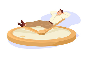 man character sleeping on clock dial arrow vector image