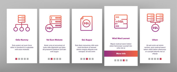 Sql database onboarding icons set vector