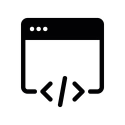 black outline browser window icon displaying html vector image