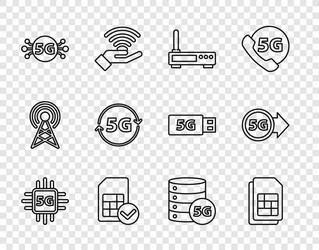 set line processor 5g sim card router and wi-fi vector image