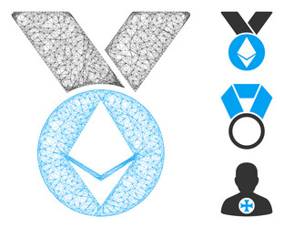 Ethereum medal with ribbons polygonal web vector