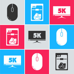 Set computer mouse 3d printer and monitor display vector