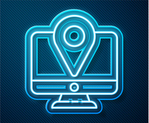 glowing neon line computer monitor and folded map vector image