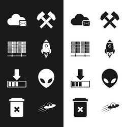 set rocket ship with fire server data web vector image