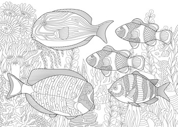 Underwater Zentangle Fish Page Vector Image