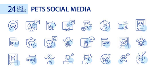 24 pets social media presence icons pixel perfect vector