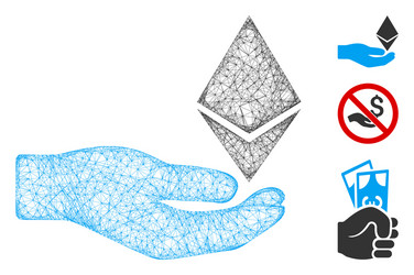 Ethereum offer hand polygonal web mesh vector