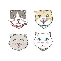 cartoon cat faces set hand drawn style Vector Image