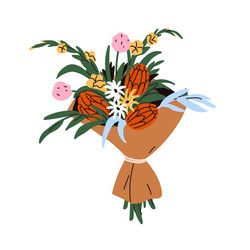 Floral Bouquet in Kraft Paper Vector Image
