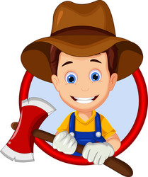Lumberjack axeman with axe in hands carpentry Vector Image