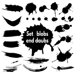 set black brush strokes and blots elements vector