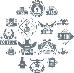 Wild west logo icons set simple style vector