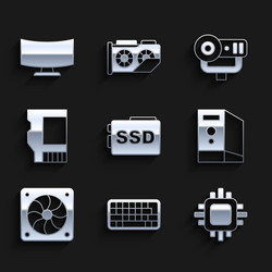 set ssd card keyboard processor with cpu case vector image