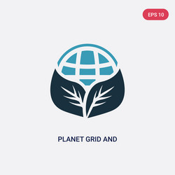 Two color planet grid and a leaf icon from signs vector