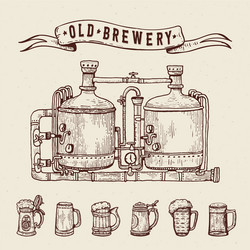 Vintage Brewery Engraving Set Vector Image