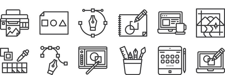 12 set linear graphic design icons thin vector image