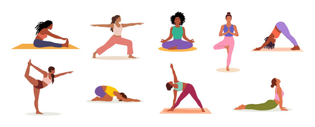 collection of different woman in yoga asanas Vector Image