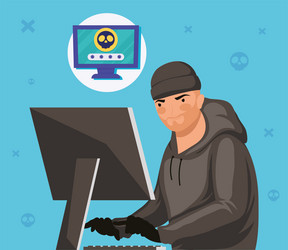 Hacker using desktop vector