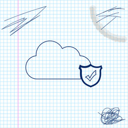 Cloud and shield with check mark line sketch icon vector