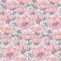 Pink flowers seamless hand drawn pattern vector