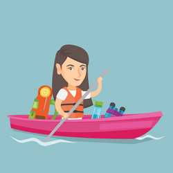 young caucasian woman riding a kayak vector