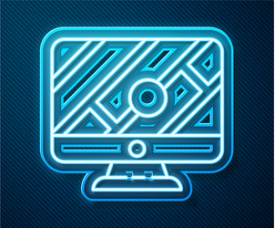 glowing neon line computer monitor and folded map vector image
