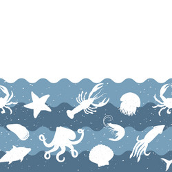 Horizontal repeating pattern with seafood products vector