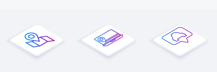 set isometric line folded map with location marker vector image
