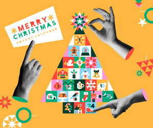 Retro Advent Calendar with Hands vector image