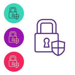 Set line shield security with lock icon isolated vector