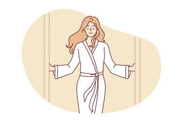 Woman in bathrobe while visiting spa center looks vector