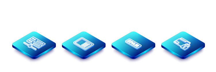 set isometric line server data web hosting safe vector image