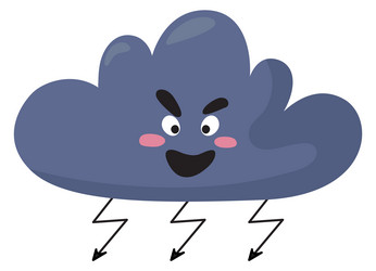 Angry cloud character thunderstorm icon cute vector