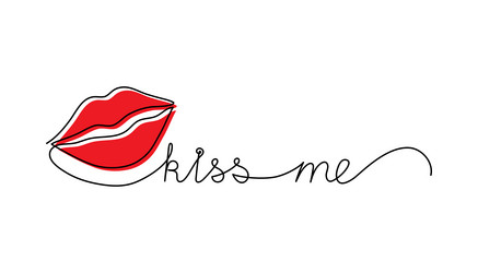 Continuous one line script cursive text kiss me vector