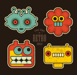 cartoon robots and monsters faces in color vector