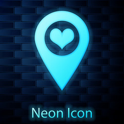 glowing neon map pointer with heart icon isolated vector image