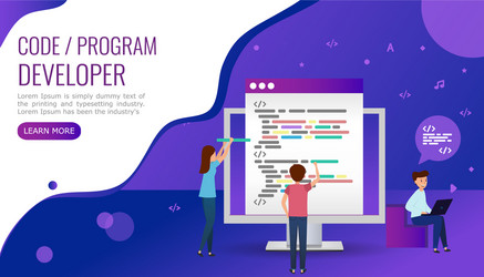 team writes code programming for site vector image