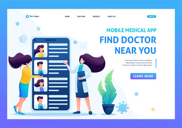 Use the mobile app to search for a doctor flat 2d vector