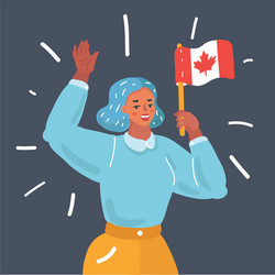 woman holding canadian flag celebration vector