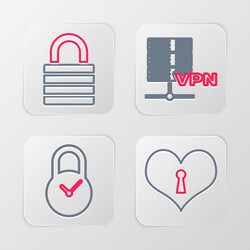 Set line heart with keyhole padlock clock server vector