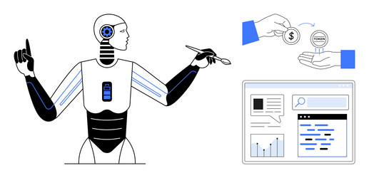ai robot with stylus creating digital content vector image
