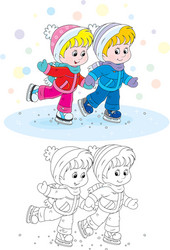 Children Ice Skating Vector Image