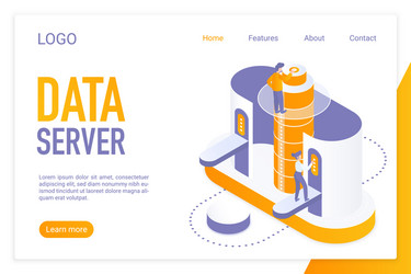 data server landing page isometric template vector