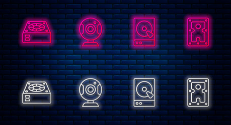 set line web camera hard disk drive hdd computer vector image
