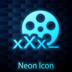 glowing neon film reel with inscription xxx icon vector