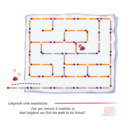 labyrinth with matchsticks logic puzzle game can vector image