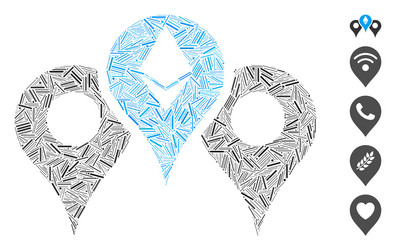 linear ethereum map pointers icon collage vector image