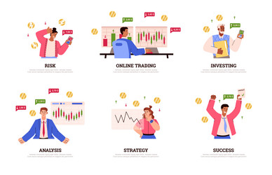 Set of trader characters with different emotions vector